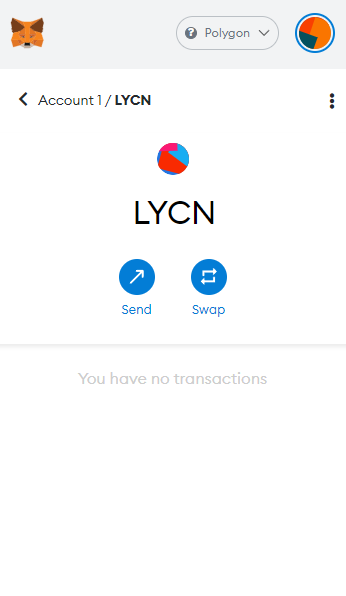 Add LYCN coin token smart contract address